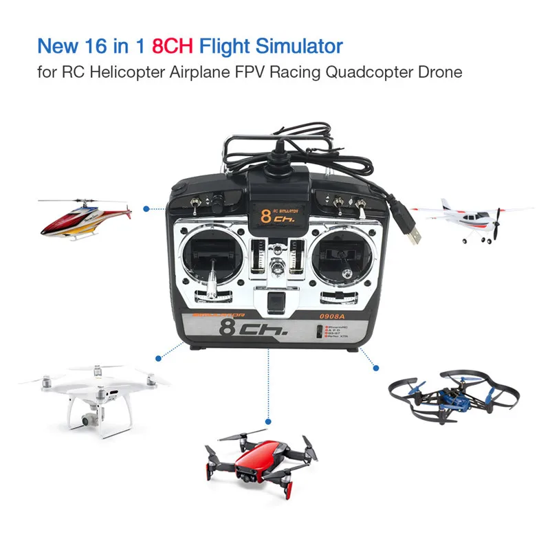 RC Flight Simulator 8CH 16 in 1 JTL-0908A Support Realflight G7 Phoenix 5.0 XTR Remote Control Helicopter Airplane Drone Quad