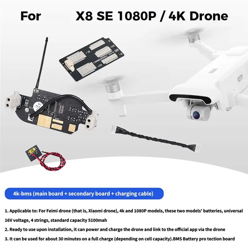 AB25-Battery Protection Circuit Board BMS With Connecting Cables-Replacement Part For FIMI 4K And 1080P Aerial Drone Units
