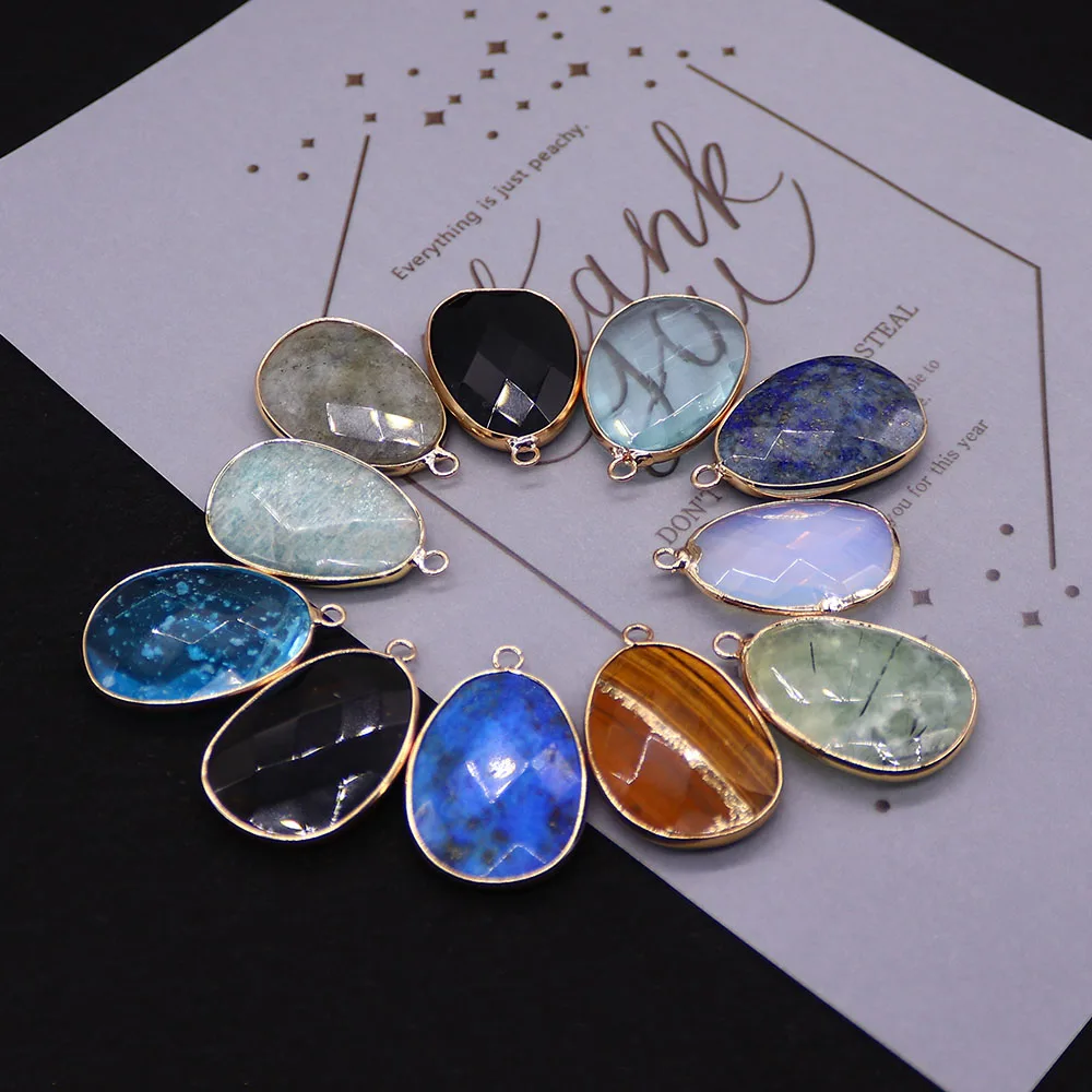 

1PC Irregular Natural Stone Pendants Faceted Lapis Lazuli Amazonite Black Agate Charms DIY Fashion Necklace Earring Jewelry Gift