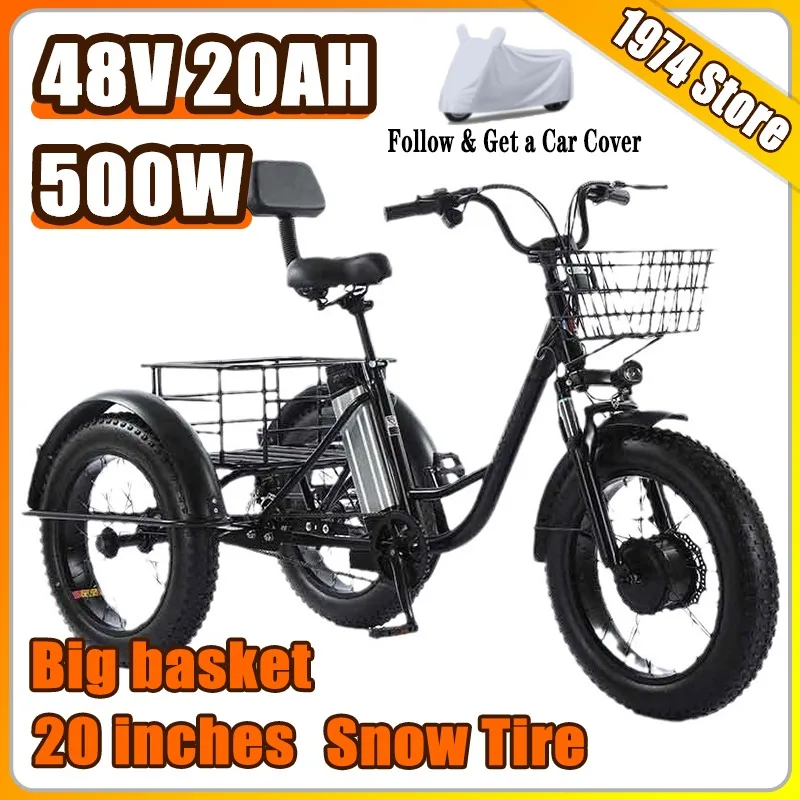 

500W High-speed Motor 48V20AH Removable Battery Tricycle 20 Inches Off-road Mountain Electric Bicycle Cargo Mileage 65KM E-bike