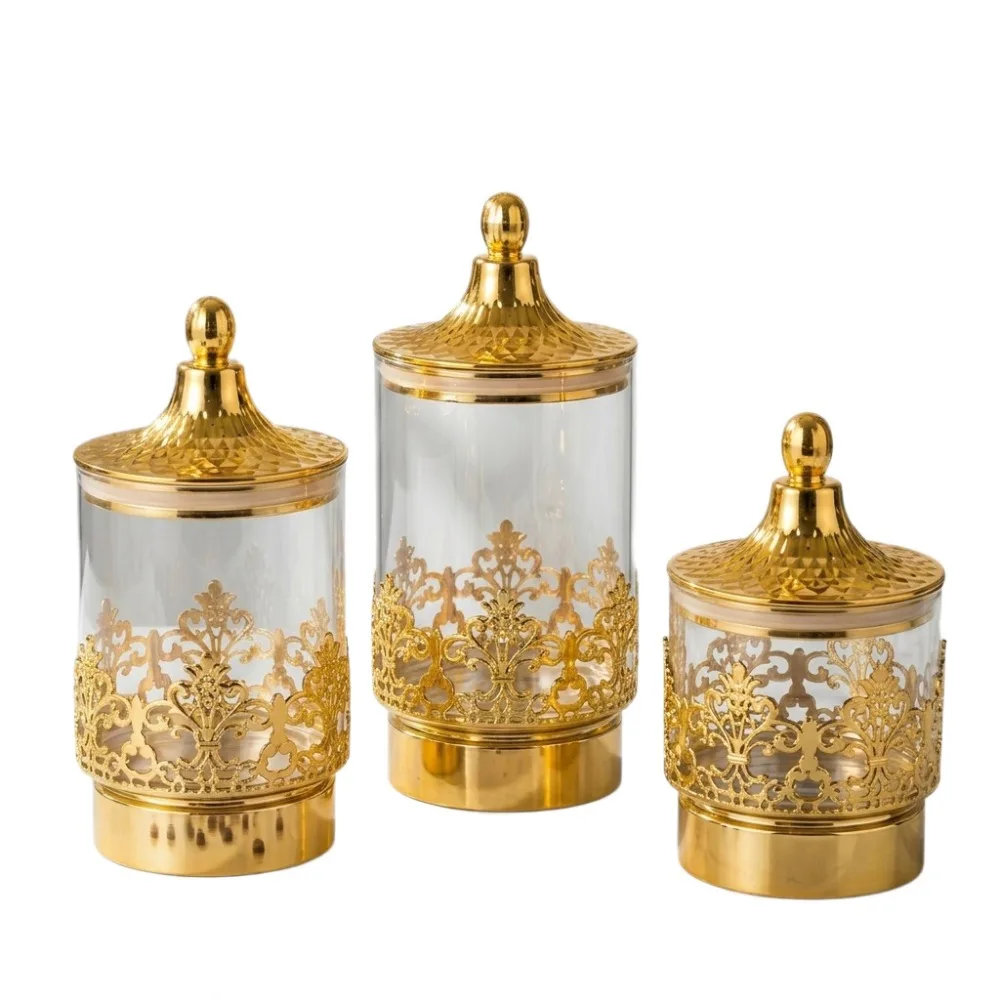 European Transparent Gold-plated Rotating Sealed Cans Snacks Tea Storage Storage Tank Kitchen Living Room Decoration Ornaments view 5