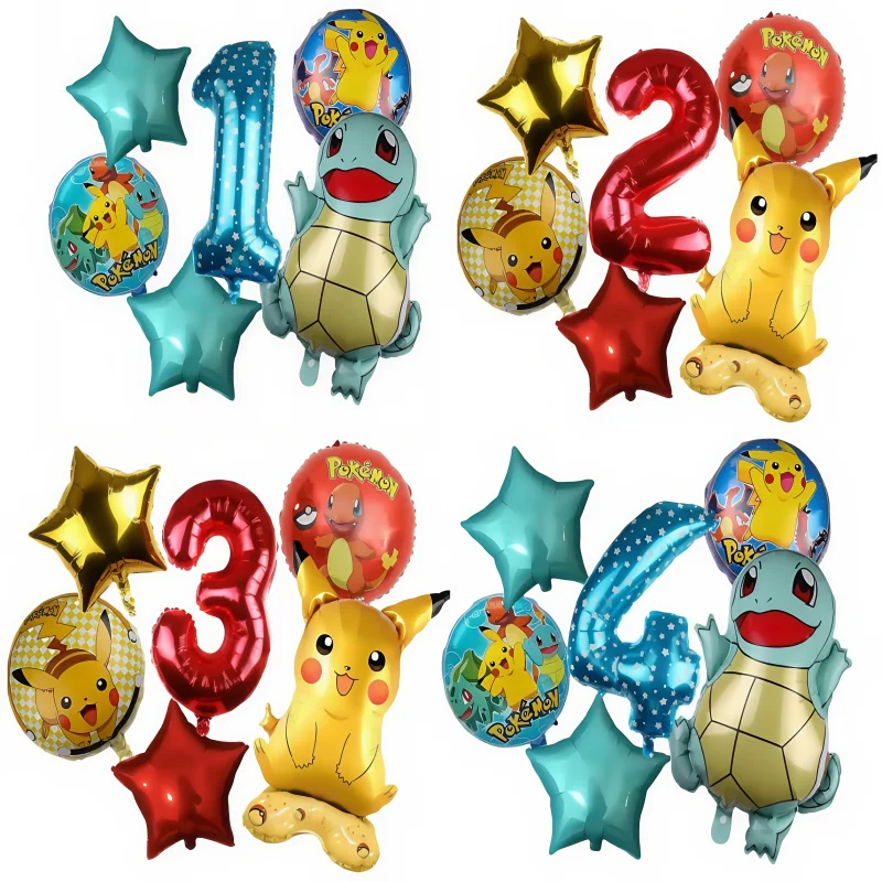 

6pcs/Set Pocket Monster Squirtle figure Foil Balloon Set Kid's Birthday Party Decoration Baby Shower Inflatable Toy Gift Globos