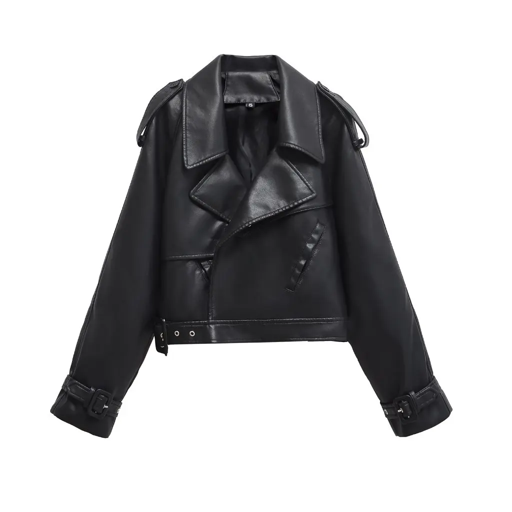 

Women's Vintage Leather Jacket Adjustable Cuff Street Style Lapel Spring Autumn New Fashion Outerwear