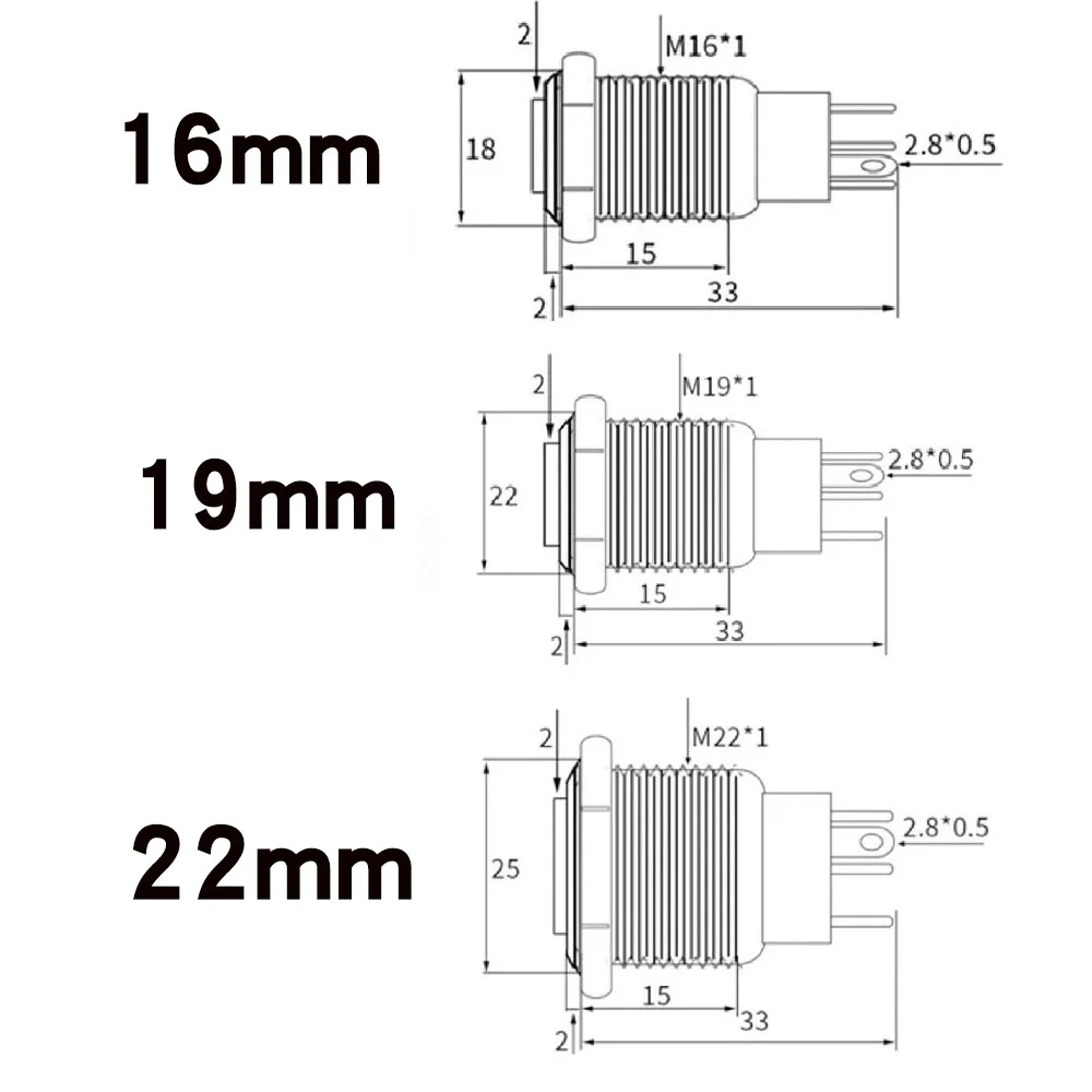 10pcs 16mm 19mm 22mm Metal Push Button Switch with Fixed PC Power Supply Switches Car Engine Momentary Latching LED 5v 12v 220v