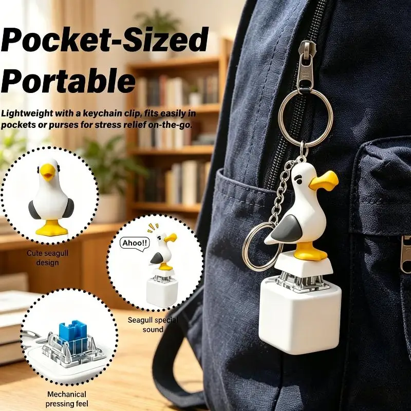 Stress Relief Fidget Keychain Funny Seagull Shaped Finger Press Button Toy for Home Office School Use