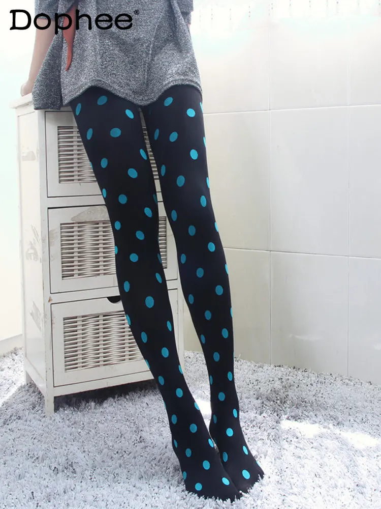 

Japanese Original Sweet Retro Polka Dot Pantyhose Slimming Jacquard Colorful College Style Tights for Women