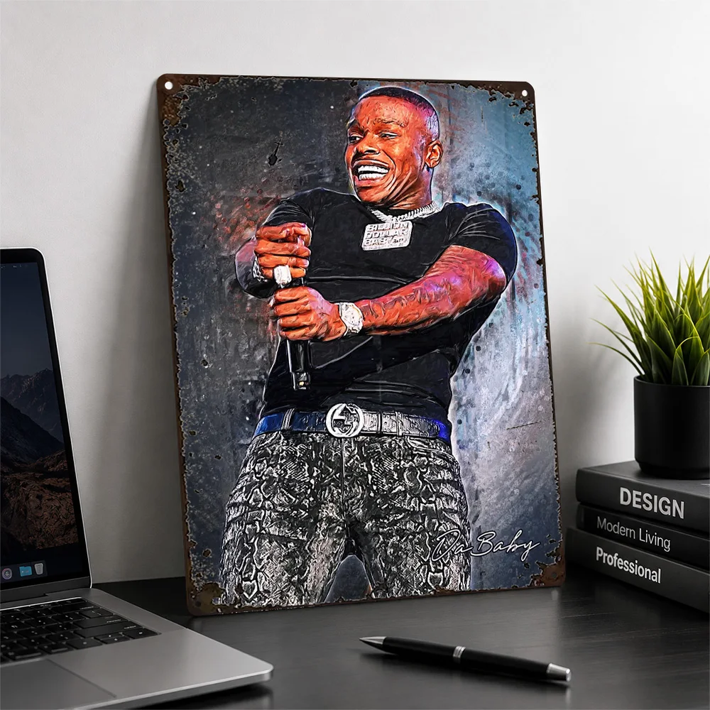 DaBaby Laughing Portrait Aluminum Poster Painterly Wall Art For Listening Room Personalized Metal Sign Record Collector Gift
