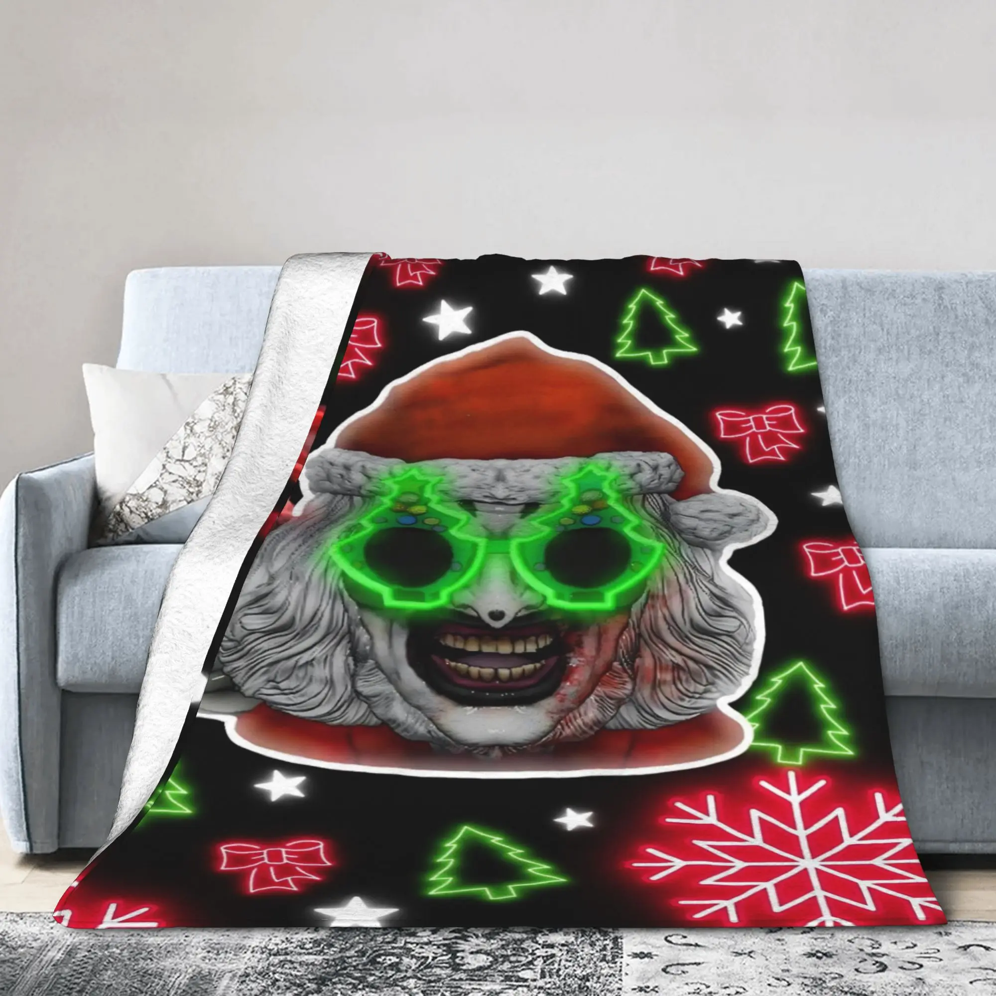 Terrifier Christmas Blankets Horror Movie Flannel Awesome Warm Throw Blanket for Bedding Lounge All Season