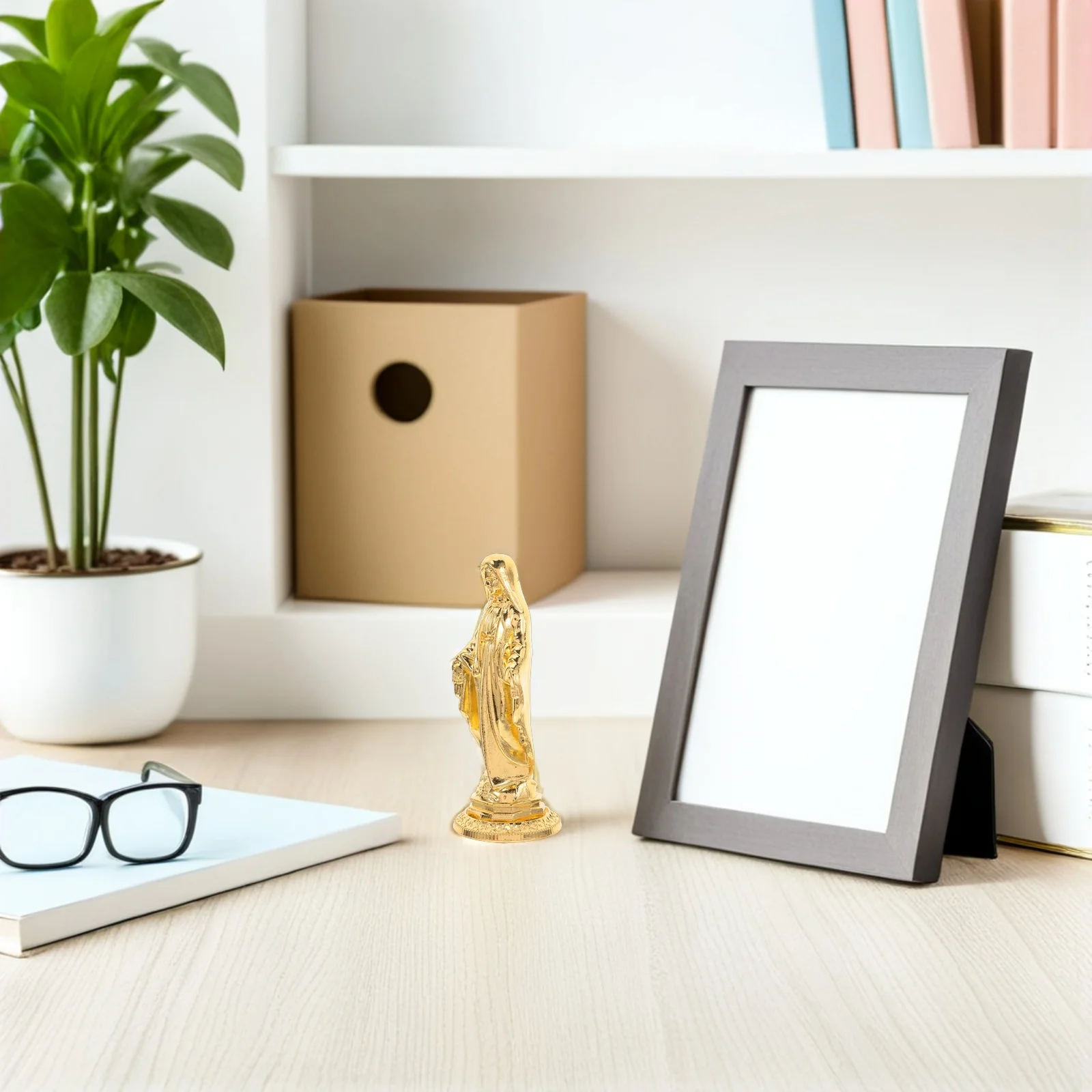 

Gold-Plated Virgin Statue Mini Catholic Religious Our Lady For Christmas Home Decor Tabletop Devotional Ornament