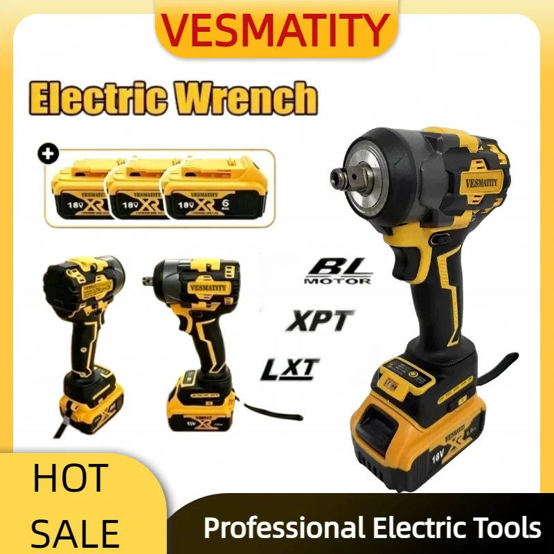 Brushless 500N.M Electric Screwdriver High Torque Electric Drill Screwdriver Impact Drill Power Tool For DeWALT Battery