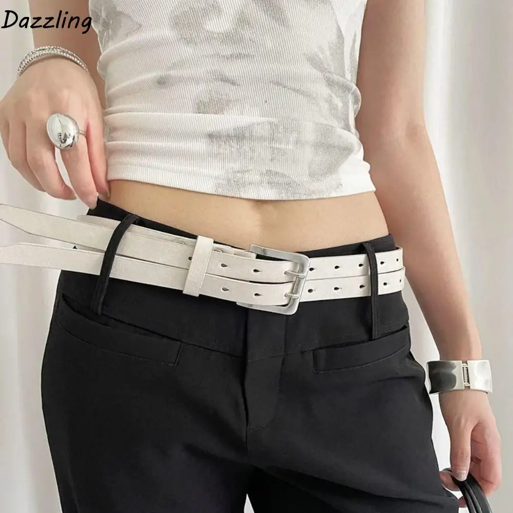

American Vintage Women's Belt Double-Breasted Y2k Waist Belt Versatile Leather Dress Jeans Belt Streetwear