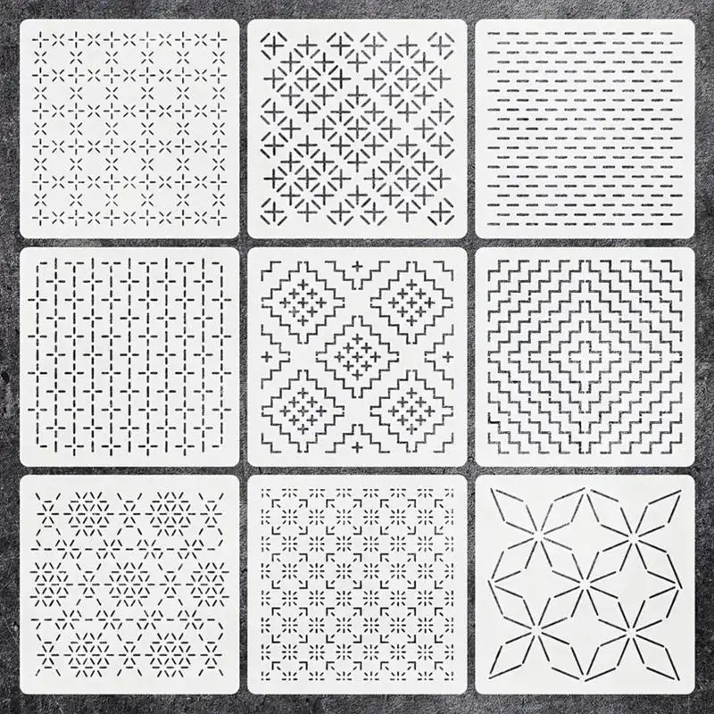 9/32Pcs Sashiko Embroidery Template Stencils