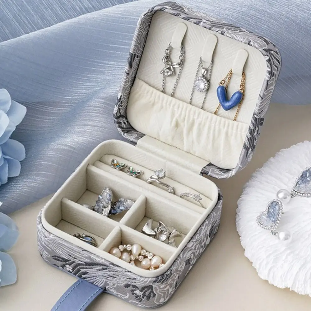 Portable Embroidery Jewelry Packing Box Large Capacity Necklace Jewelry Display Box Flower Handbag Rings Holder Gift