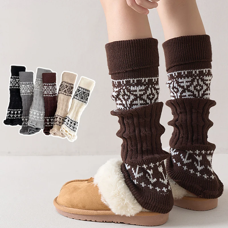 Winter Knit Women Leg Warmers Winter Thick Warm Kids Girls Leg Warmers Vintage Nordic Pattern Calf Leg Covers for Girls