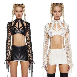 Nieuwe Gotische Stijl Lederen Band Set Met Uitgeholde Diamanten Leren Punk Korte Rok Gogo Dance Outfit Leren Bandclip Set