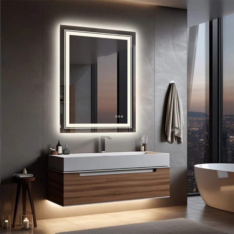 Luxury Crystal Clear LED Bathroom Mirror IP65 Waterproof Dimming Makeup Dressing Mirror with Double Lights