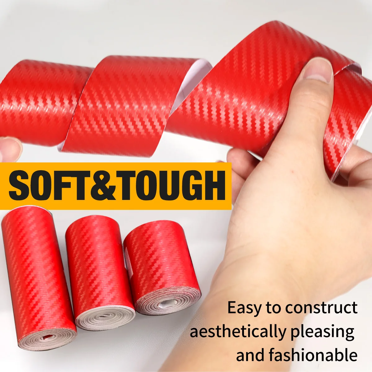 Car Door Edge Anti-Scratch Tape Red 3D Nano Carbon Fiber Waterproof  Universal Side Mirror Protector Strip Film