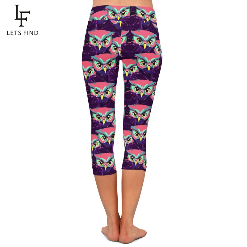 LETSFIND 2019 Summer New Hot Owl stampa pantaloni donna Fitness Capri Legging pantaloni elasticizzati a vita alta