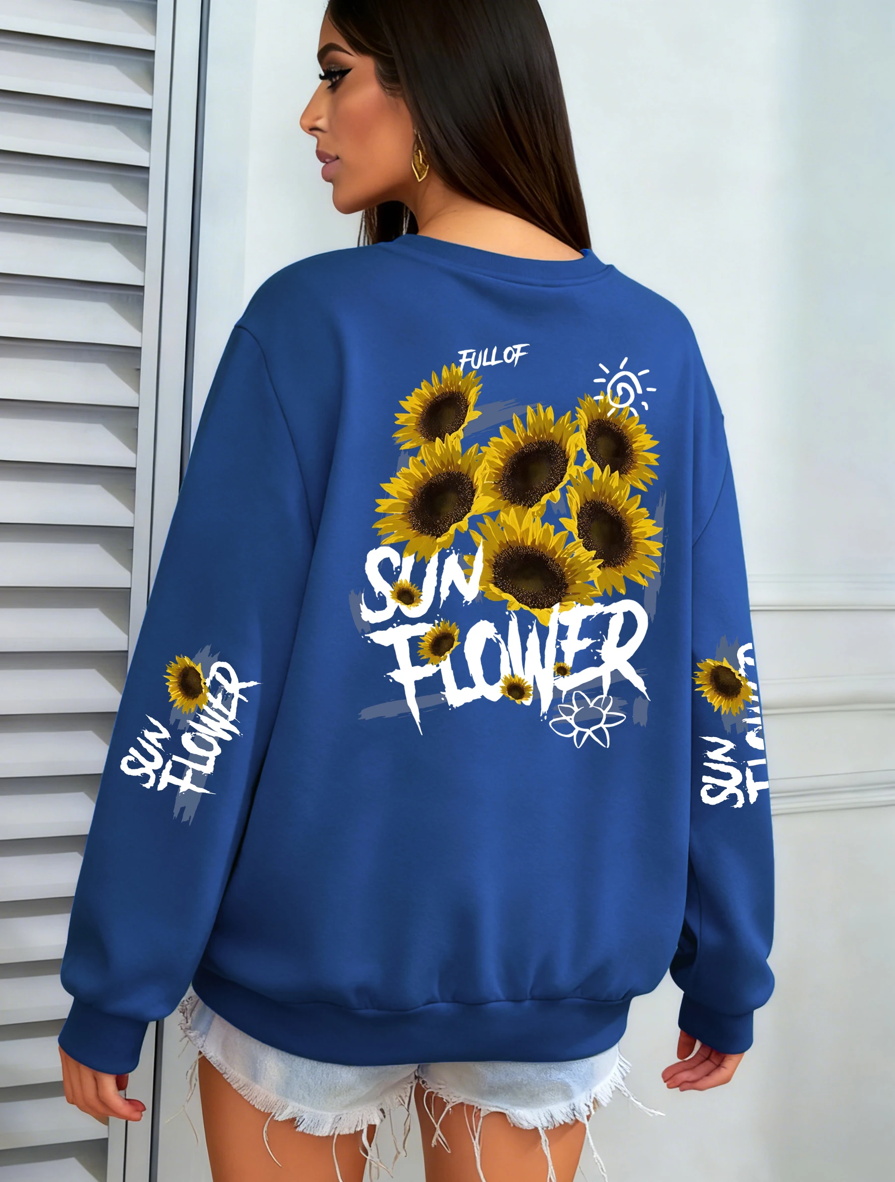 

Женские пуловеры с креативным принтом граффити и подсолнухом, свободный флисовый свитшот, осенняя одежда, спортивная одежда для бега с круглым вырезом