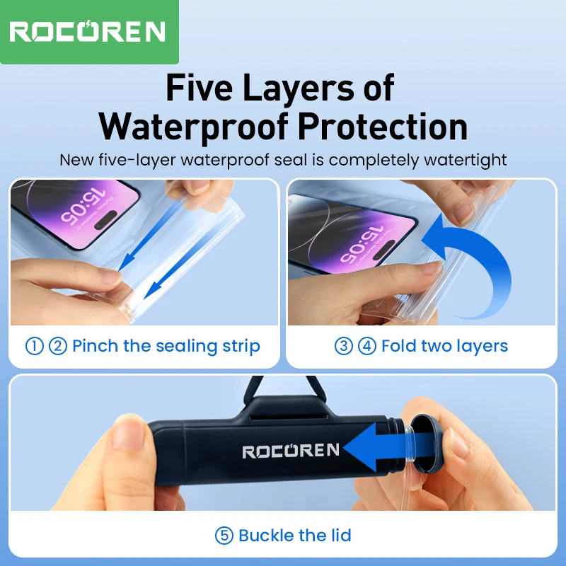 Rocoren Waterproof Phone Case for iPhone 14 13 Pro Samsung Xiaomi Universal Water Proof Phone Pouch Transparent Protection Cover