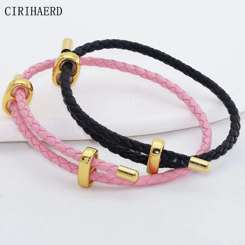 

Leather Braied Rope Simple Bracelet Cord 18K Gold Plated Adjustable 8 Clasps Bracelet For DIY Jewelry Making Accessories String