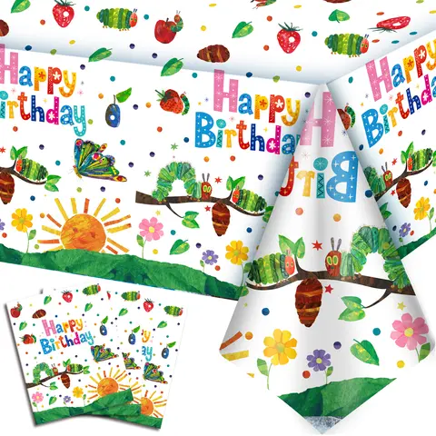 3pcs Caterpillar Party Tablecloth/Hungry Caterpillar Table Cloth, Little Green Caterpillar Tablecover for Birthday Decorations