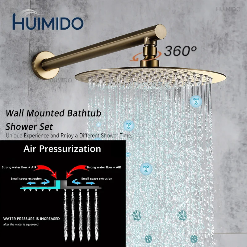 Smesiteli Double Shower Set Brushed Gold Shower Head System 3 Concealed Handles Wall Mounted Hot & Cold Wall Mounted Mixer Tap