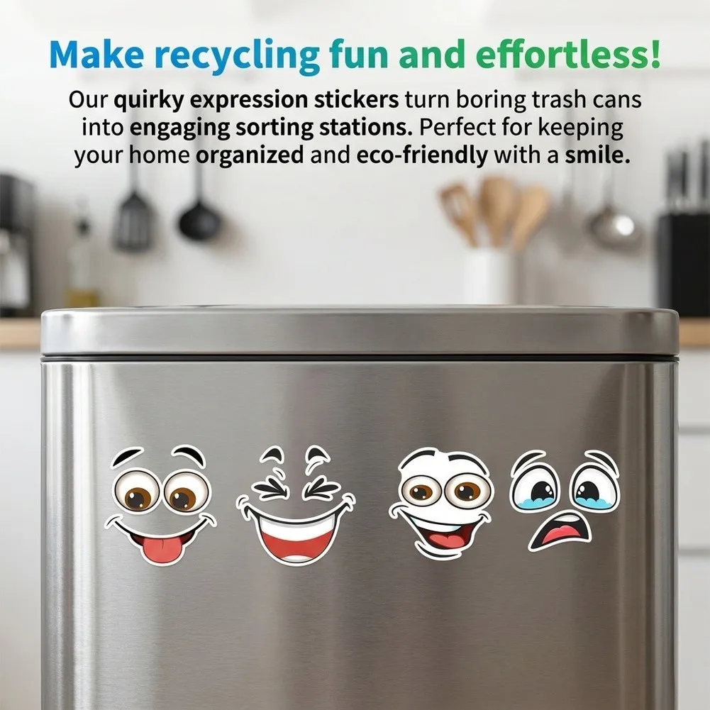 15x32 Inch Vinyl For Wheelie Bin Stickers with Amusing Emoticons for Trash Can Decoration Outdoor Indoor Weatherproof