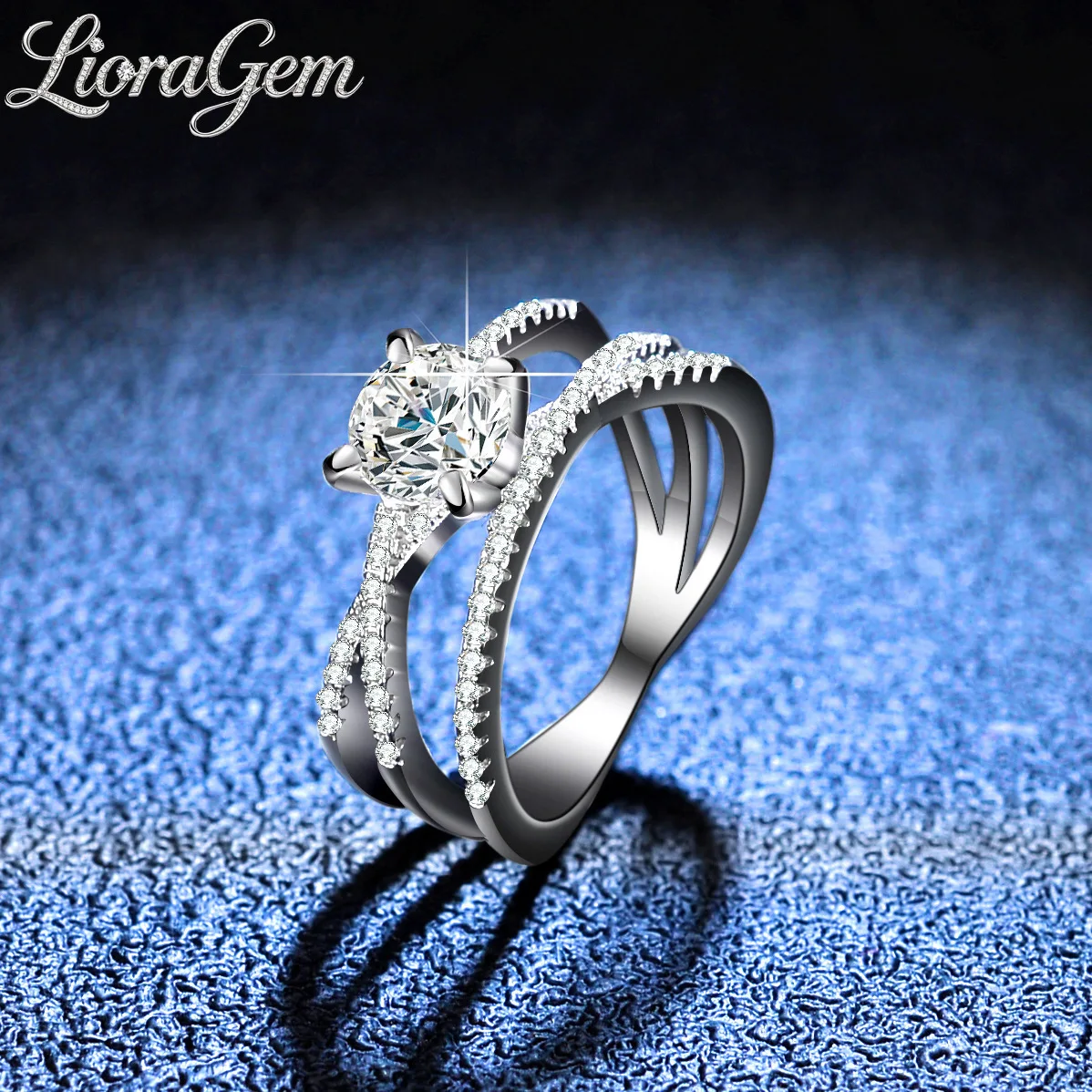 LioraGem Three Lives Three Worlds Moissanite Ring D Color Moissanite Triple-Layer Design Rings for Women Platinum PT950 Stamp