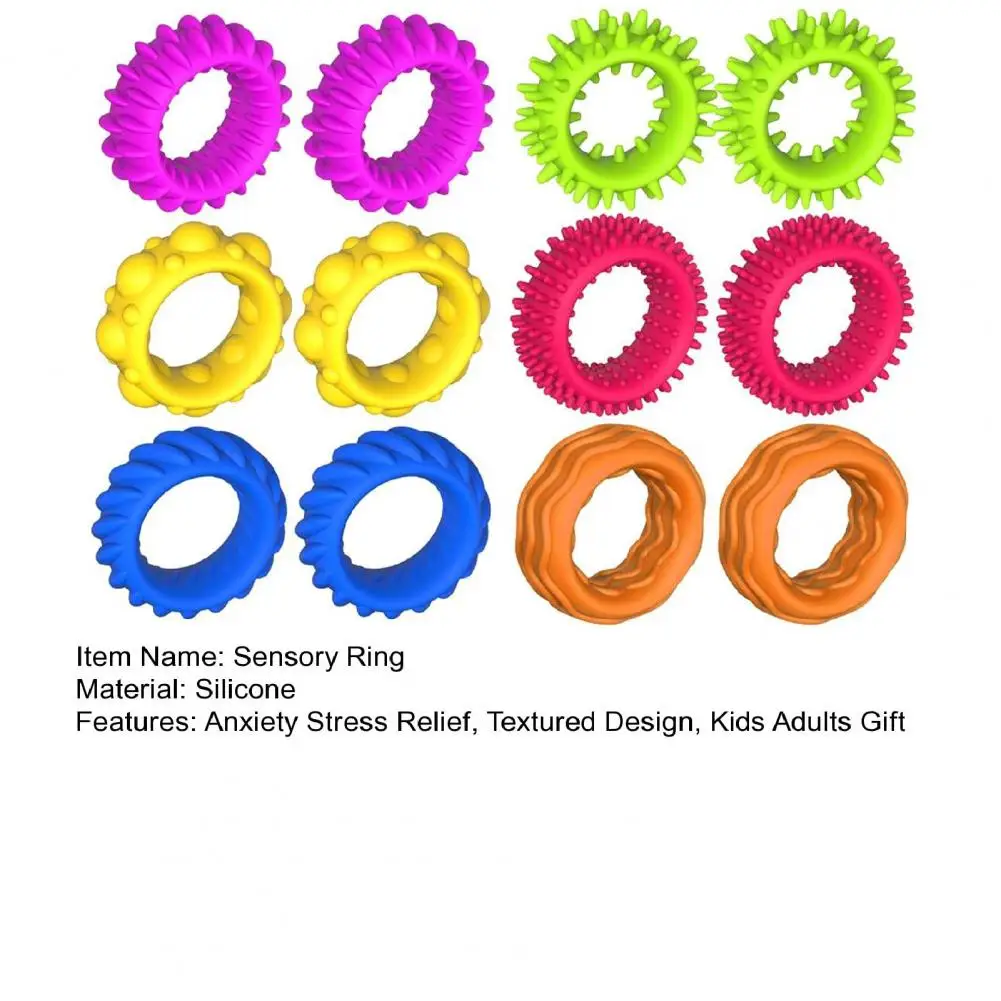 12 ชิ้น Spiky Sensory แหวนนิ้วมือชุดสําหรับวัยรุ่นความเครียดบรรเทา Fidgets Sensory ของเล่น Acupressure แหวนนวดคริสต์มาสของขวัญ