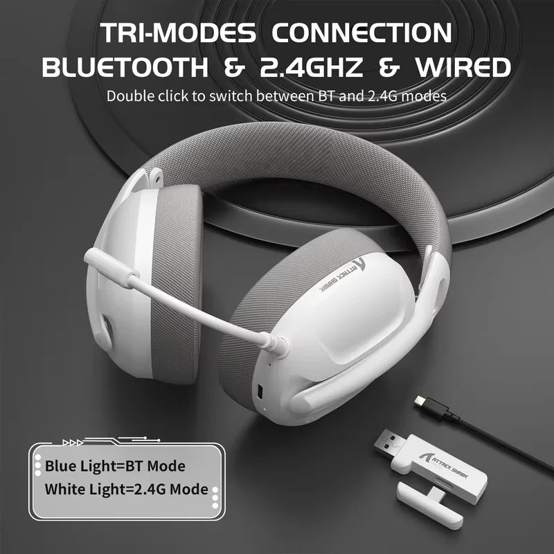 Attack Shark L80 Wireless Bluetooth 2.4g Tri Mode Wired Lightweight Headset With Microphone For Computer Gaming Earphones