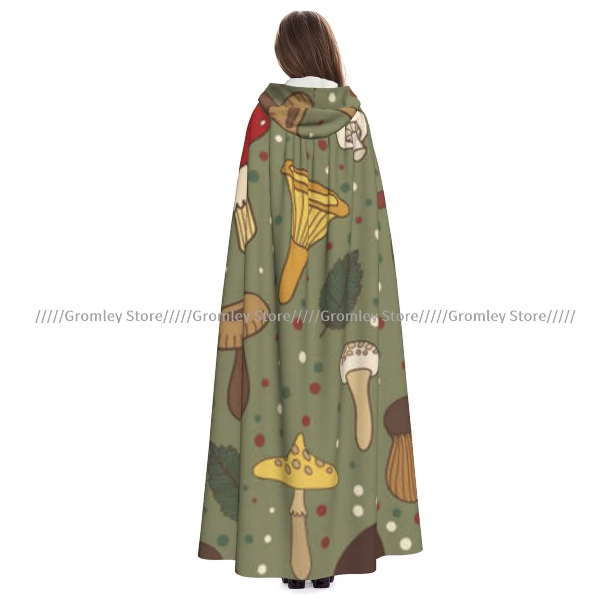 

Mushrooms And Leaves Witch Cloak Hooded Cosplay Costume Halloween Adult Long Party Cape