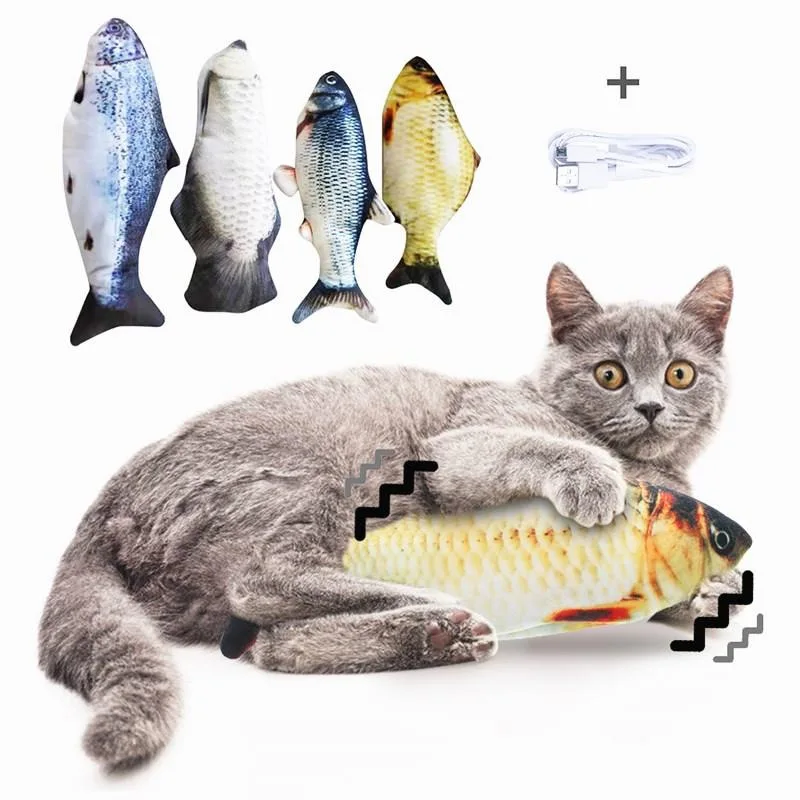 

Cat USB Charger Toy Fish Pet Cat Chew Bite Supplies Toys Interactive Eletric Wagging Catnip Soft Playing Dancing Kitten Gifts