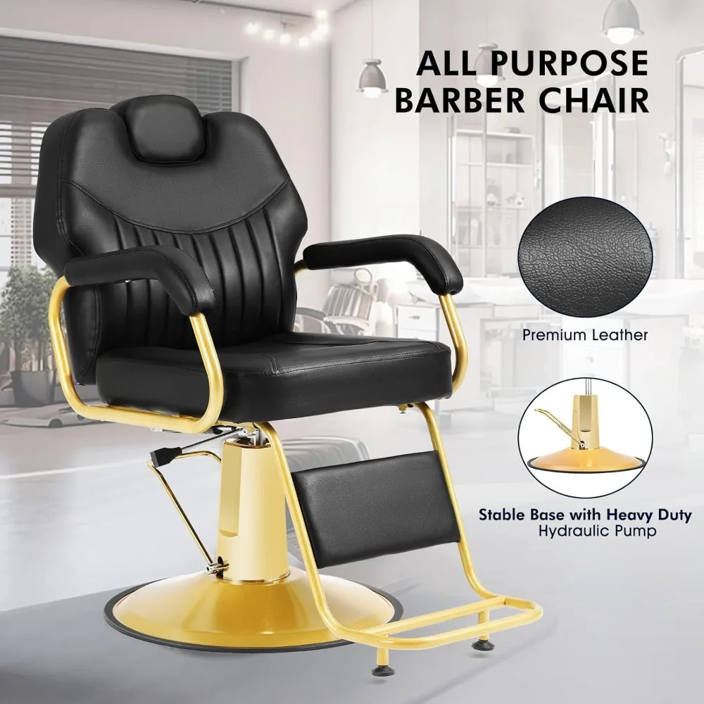 Barber Chair ，Barber Chair, Hydraulic Recliner Salon Chair 360 Degree Swivel With Adjustable Headrest, Wide Seat, Sh