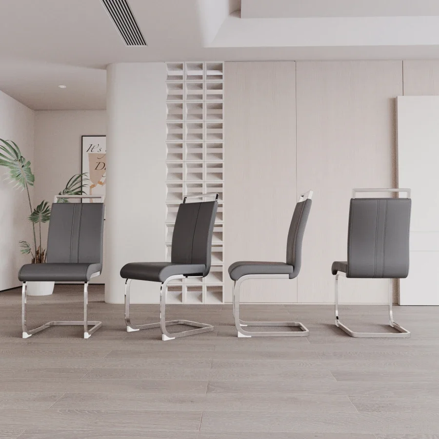 Modern Dining Chairs, PU Faux Leather High Back Upholstered Side Chair with C-shaped Tube plating Metal Legs for Dining Room Ki