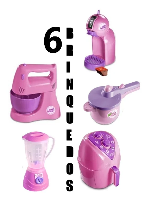 Kit Cozinha Infantil with 6 Brinquedos Eletrodomésticos Airfryer, Batedeira, Cafeteira Capsula and Liquidificador