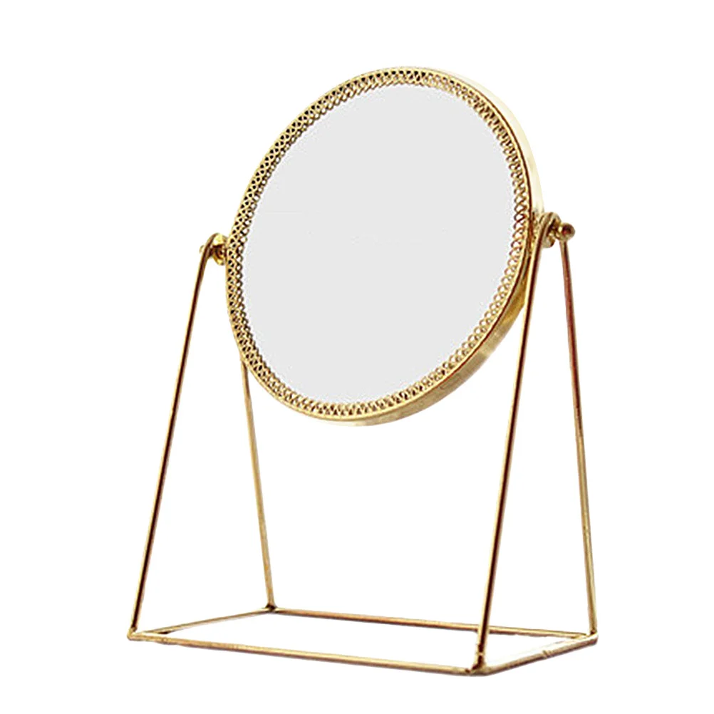 1 Uds espejo de maquillaje estereoscópico marco de Metal de cobre espejo de escritorio giratorio resistente a los arañazos imagen clara para mujeres