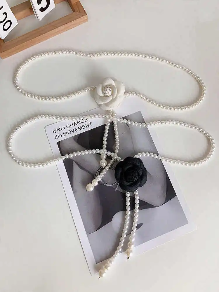 1 قطعة حزام الخصر اللؤلؤ المرأة نمط جديد كاميليا الزخرفية تنوعا حزام الخصر مطابقة معطف على شكل ثوب سترة حزام الموضة الأنيقة