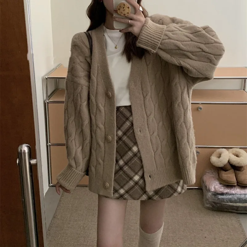 Korean Lazy Style Knitted Cardigan Women's Loose Casual Sweater Women's Top Jacket 2