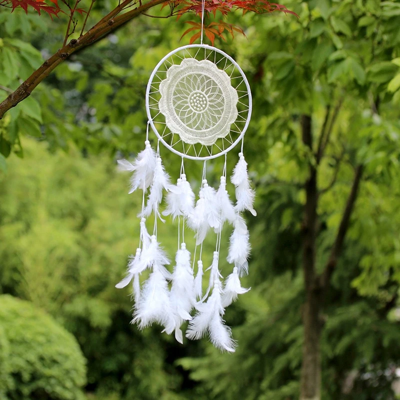 Hollow White Feathers Dream Catcher Large Wind Chimes Bedroom Decorations Wall Hangings Door Pendants For Girls Holiday Gifts
