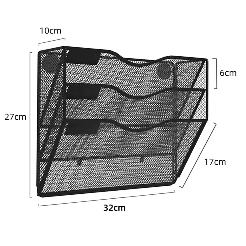 Suporte de arquivo magnético para armários, pasta postal, Metal para geladeira, escritório, sem perfuração, sem montagem, organizador de revistas, 3 camadas