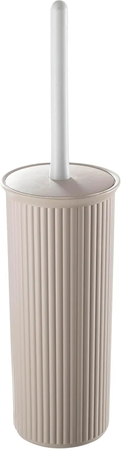 

Taupe Plastic Toilet Bowl Brush and Holder Set - Ribbed Design for Bathroom Cleaning, 1 Pack