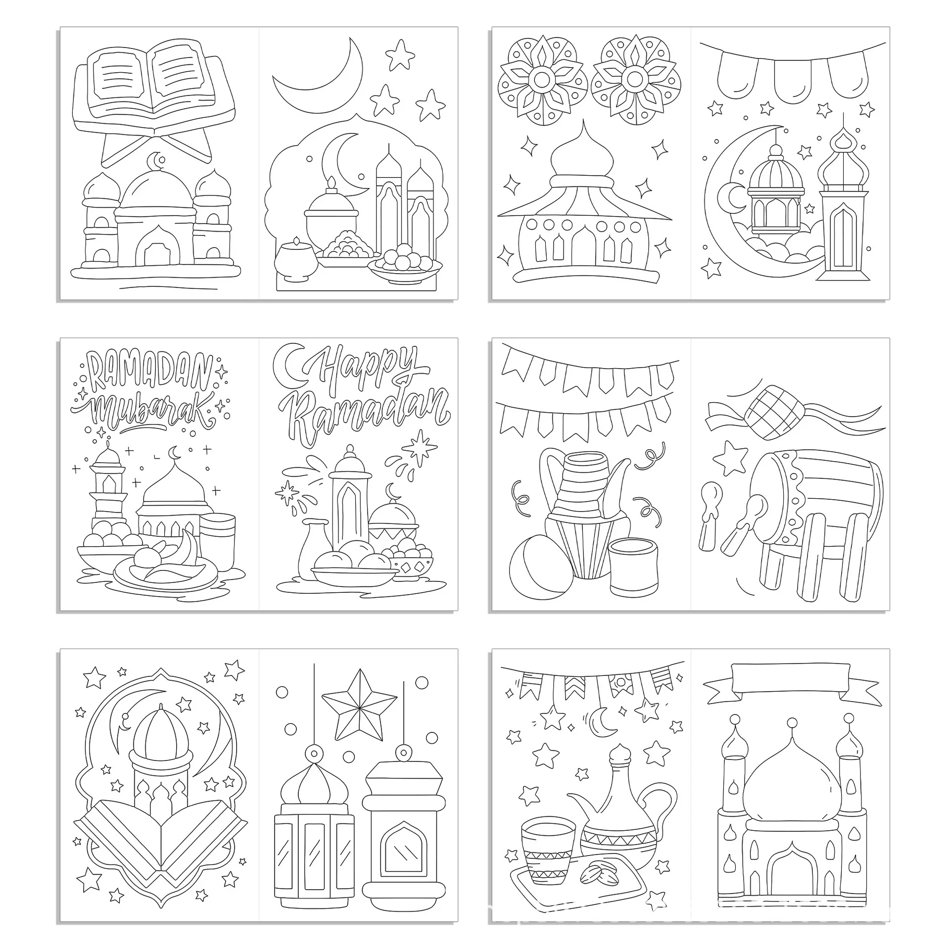 16/32/48PCS Ramadan Coloring Books Gold Moon Fillers DIY Painting Drawing Book Children\'s Gift Graffiti Book for Party Supplies