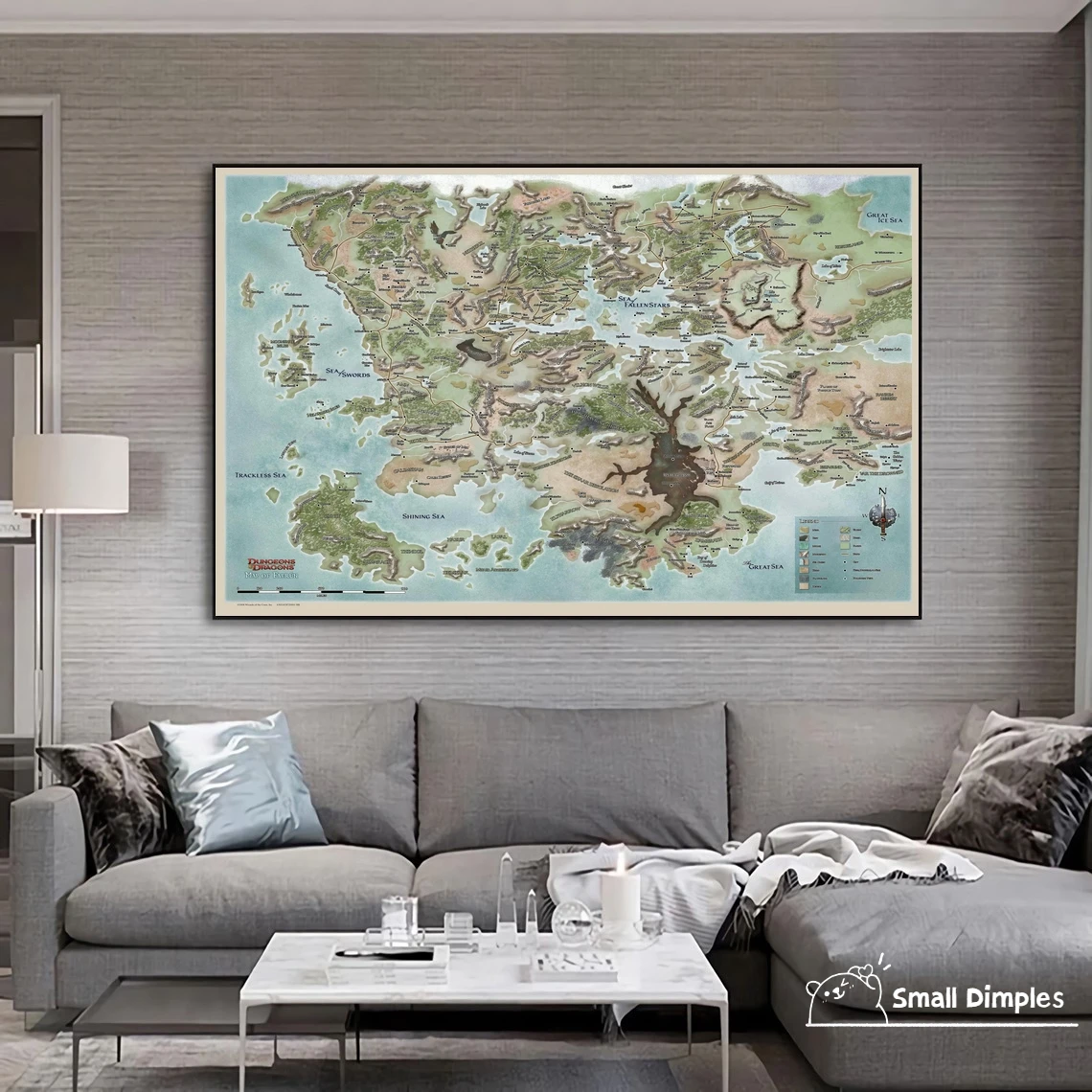 D & D Forgotten Realms Map Of Fearun Game Poster Canvas Art Print Home Decoration Wall Painting ( No Frame )