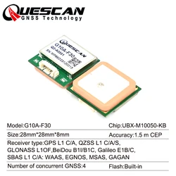 UBX-M10050-KB GPS GLONASS Galileo Beidou M10 GNSS Module with Antenna NMEA0183 Receiver 1-25Hz Built-in Flash G10A-F30