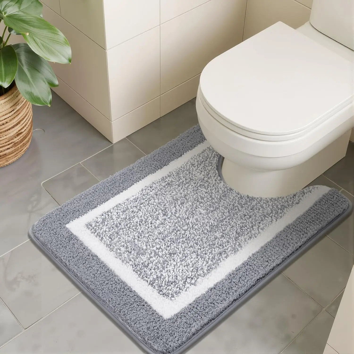 Fluffy Microfiber Shaggy Bathroom Rug Mat 50X60cm U-Shape Bath Mat Super Absorbent Quick Drying Non-Slip Soft Bathroom Carpet