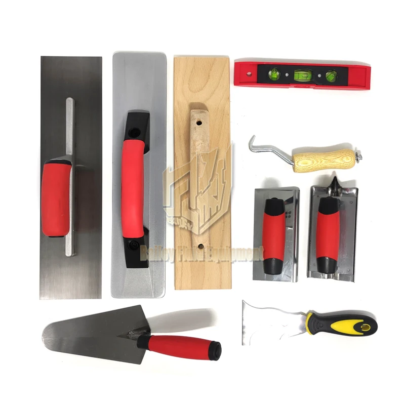 مجموعة أدوات يدوية للبناء مكونة من 10 قطع بما في ذلك مجرفة تنعيم وقياس مجرفة ومطحنة الجص وقاطع حافة مستوى الروح #2