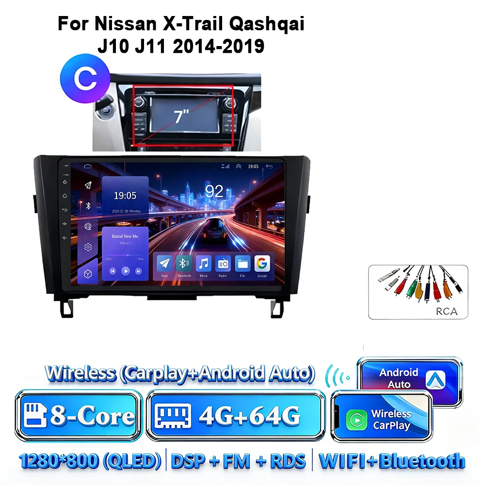 8-Core Android 17 2Din autoradio voor Nissan X-Trail Qashqai J10-J11 2014-2019 draadloze Carplay 4G GPS DSP BT dubbele lens