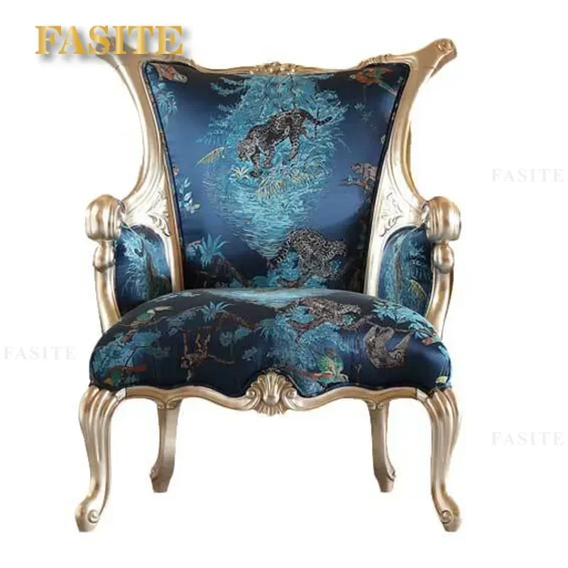 For European Neoclassical Leather Sofa Solid Wood Carved Floral Design Large Living Room Furniture for Apartment Villa