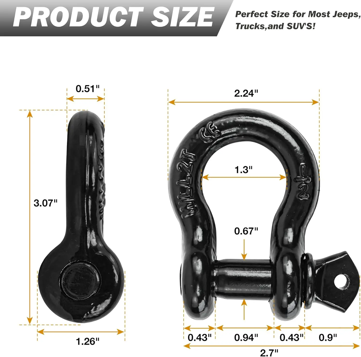 1/2" D Ring Shackle with 9/16" Screw Pin, 26400 lbs Break Strength, Heavy Duty Recovery Winch Shackle for Jeep Truck SUV ATV UTV view 3